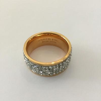 Milor stainless steel rose, gold pave, crystal band ring