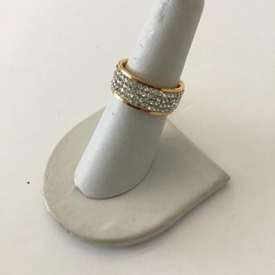 Milor stainless steel rose, gold pave, crystal band ring