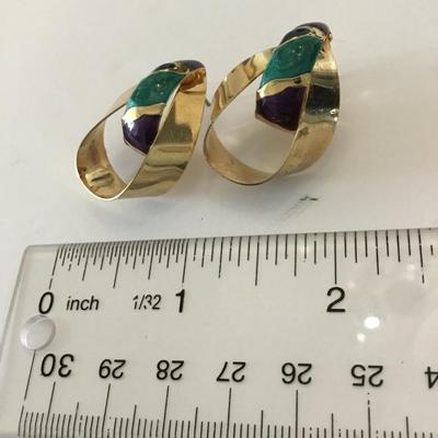Vintage gold toned enamel statement earrings 80s