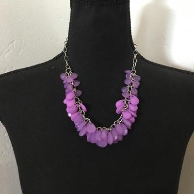 Really cute Silver tone purple statement, fashion, necklace
