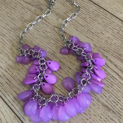 Really cute Silver tone purple statement, fashion, necklace