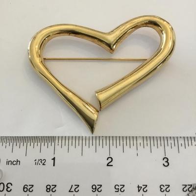 Large, vintage heart gold tone brooch