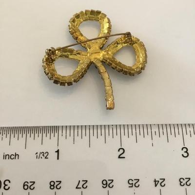 Victorian trading co Dk Emerald, crystal rhinestone, three leaf clover, brooch/pin