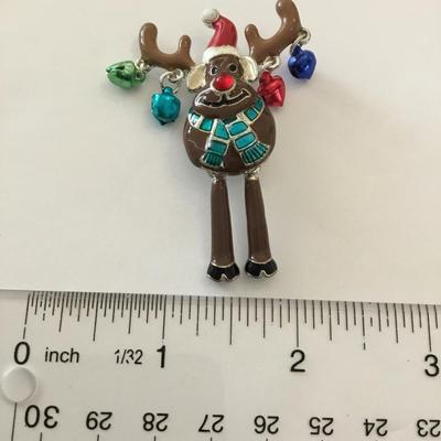 Cute enamel Christmas moose, articulating, brooch/pin