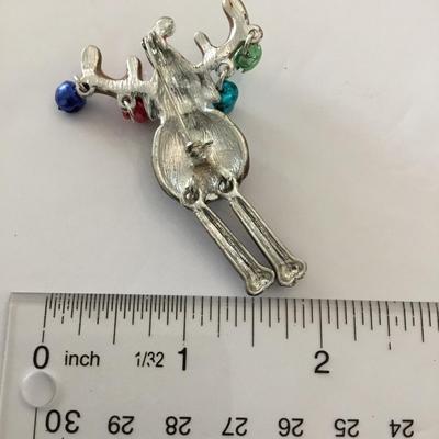 Cute enamel Christmas moose, articulating, brooch/pin