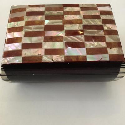 Vintage Shell inlay wooden trinket or jewelry box