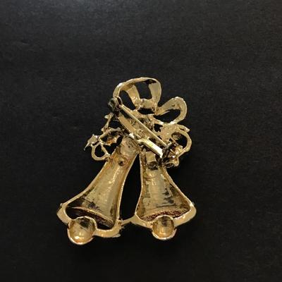 Gold tone vintage Christmas bell brooch pin