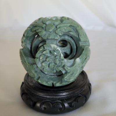 Carved Puzzle Ball and Foo Dogs (D-EL)