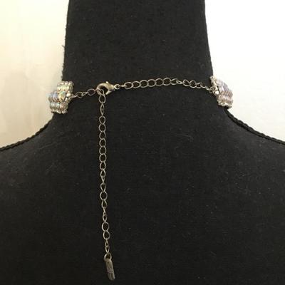 Beautiful vintage, Silver tone, iridescent, rhinestone choker necklace