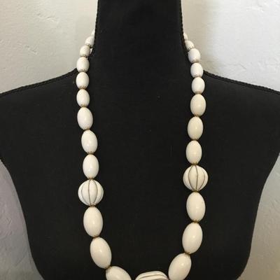 Vintage chunky white bead, gold tone, statement, necklace