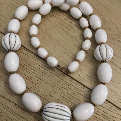 Vintage chunky white bead, gold tone, statement, necklace
