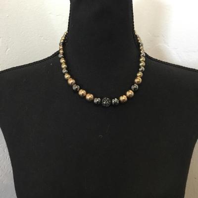 Vintage Metal, silver, and gold tone beaded necklace