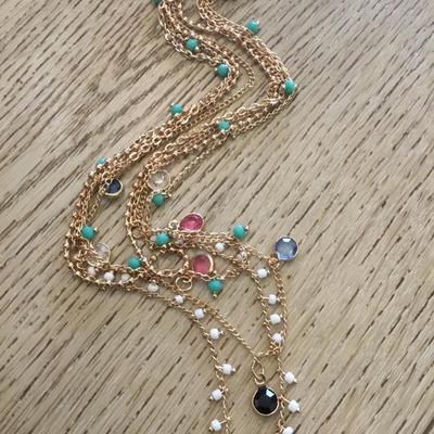 Beautiful, gold tone, multicolored BoHo style multi strand, layered necklace