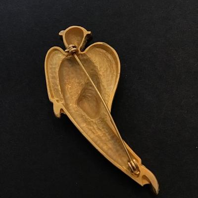 Gold tone enamel angel brooch