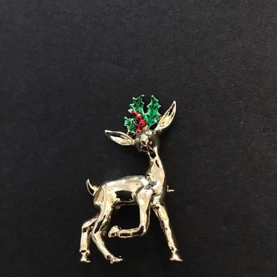 Gold tone deer brooch pin