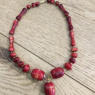 Vintage, big red beaded collar statement, necklace