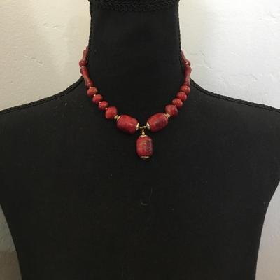 Vintage, big red beaded collar statement, necklace