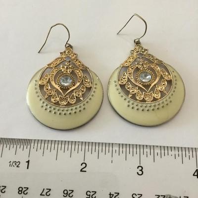 Vintage metal, gold tone, cream enamel statement earrings