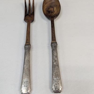 Sale Photo Thumbnail #3282: Monogrammed Wooden Salad Utensils With Sterling Handles