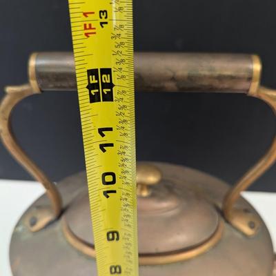 Sale Photo Thumbnail #1793: Primitive American Handmade Copper Tea Kettle With Lid 12"