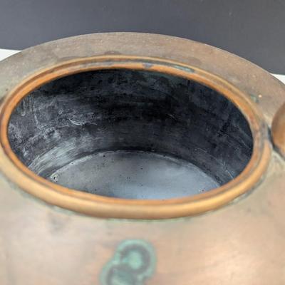 Sale Photo Thumbnail #1790: Primitive American Handmade Copper Tea Kettle With Lid 12"