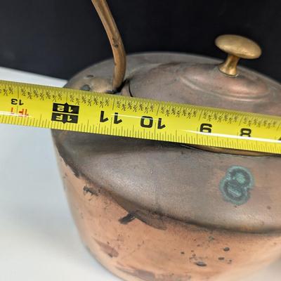 Sale Photo Thumbnail #1794: Primitive American Handmade Copper Tea Kettle With Lid 12"