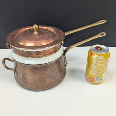 Sale Photo Thumbnail #1803: Copper and Brass Ceramic double broiler