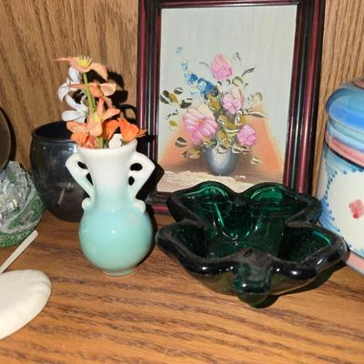 Variety of household Knick knacks - Trinket box - small vase - wall pocket vase - picture frames and more