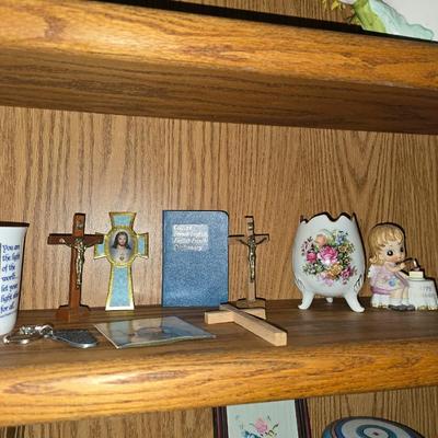 Religious items and porcelain figures
