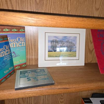 Two old Women Eskimo book - artwork Eskimo on metal - American Indian read and color book and a numbered and signed print