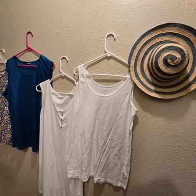 Four women's Tank tops - and a fun summer hat