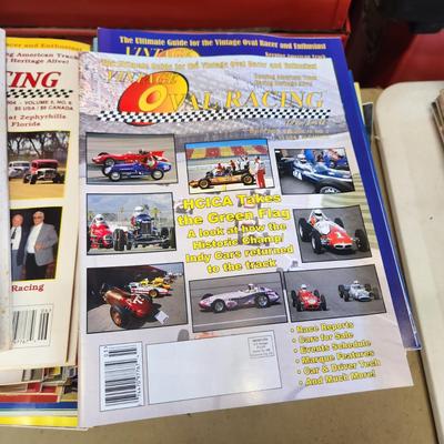 3 stacks of Vintage Oval Racing Magazines