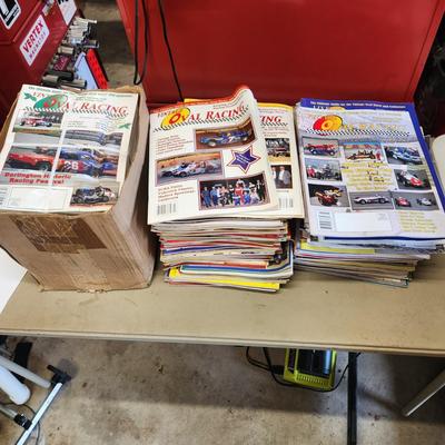 3 stacks of Vintage Oval Racing Magazines