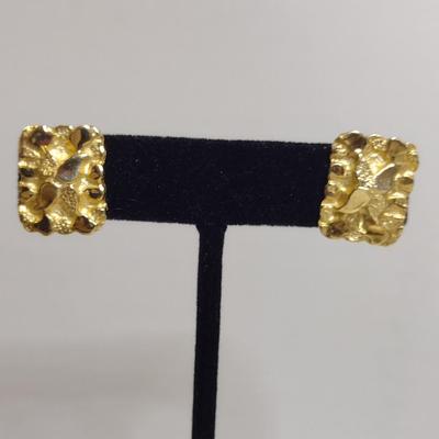 14 Karat Yellow Gold Post Earrings- Gold Nugget Design- Approx Total Weight 7.3 Grams (#51)