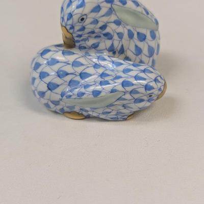 Sale Photo Thumbnail #595: Vintage Herend Blue Fishnet Porcelain Ears Down Bunnies