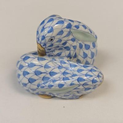 Sale Photo Thumbnail #596: Vintage Herend Blue Fishnet Porcelain Ears Down Bunnies