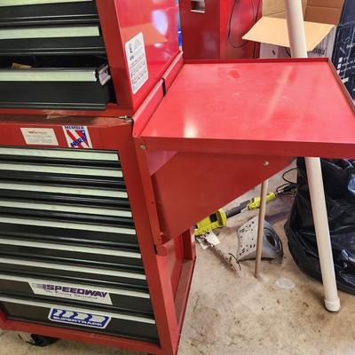 2 Section Tool Cabinet Chest 19 Drawers 2 Foldup Side Tables on Casters