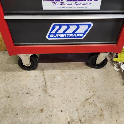 2 Section Tool Cabinet Chest 19 Drawers 2 Foldup Side Tables on Casters