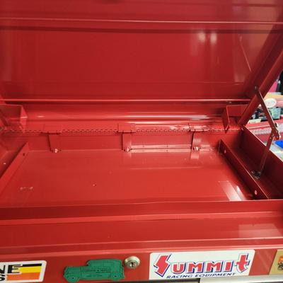 2 Section Tool Cabinet Chest 19 Drawers 2 Foldup Side Tables on Casters