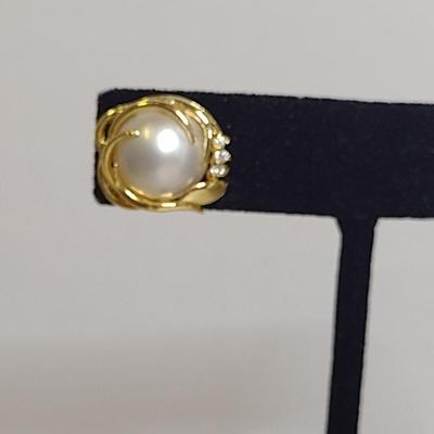 14 Karat Yellow Gold and Pearl Post Earrings with Diamond Accents- Approx Total Weight 4.5 Grams (#53)