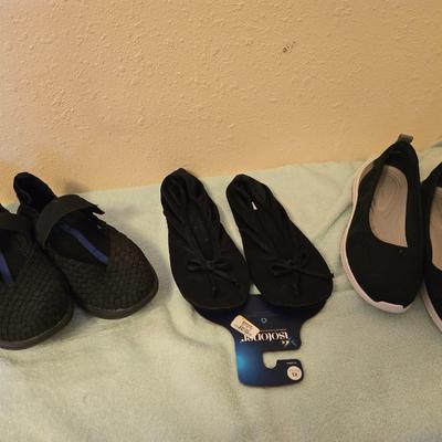 Two pairs of Flats and a new pair of Isotoner XL slippers