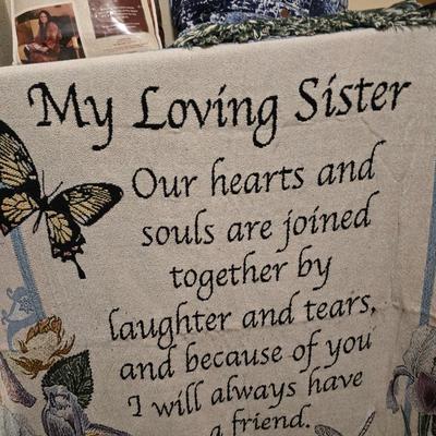 Four throw blankets - My loving sister - Blue jean print - Animal print - and a cuddle wrap