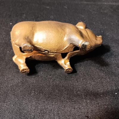 2 BRASS COLORED CAST IRON PIGGY BANKS