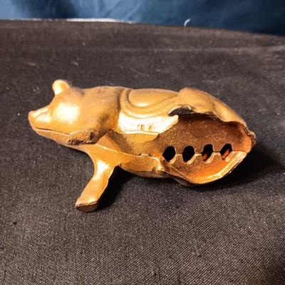 2 BRASS COLORED CAST IRON PIGGY BANKS