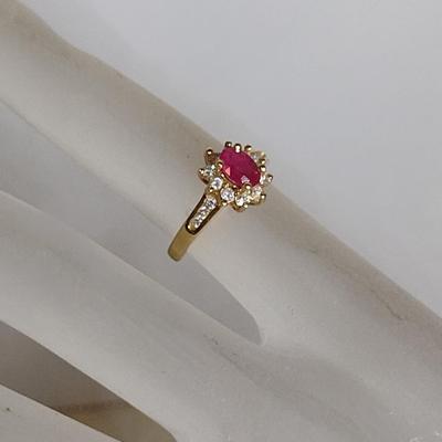 14 Karat Yellow Gold Ring with Gemstone and Diamonds- Approx Size 3 1/4 and Total Weight 3.2 Grams (#59)