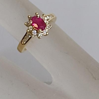 14 Karat Yellow Gold Ring with Gemstone and Diamonds- Approx Size 3 1/4 and Total Weight 3.2 Grams (#59)