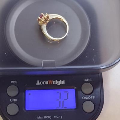 14 Karat Yellow Gold Ring with Gemstone and Diamonds- Approx Size 3 1/4 and Total Weight 3.2 Grams (#59)