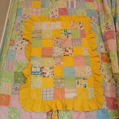 Antique handmade patchwork quilt - needs minor repairs - comes with patchwork pillowcase