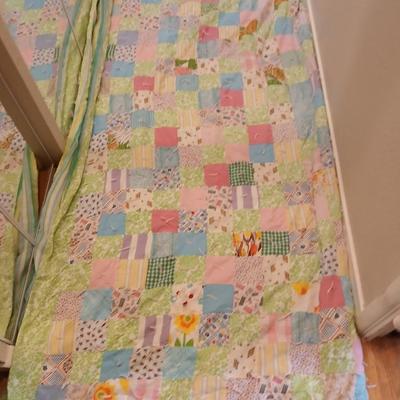 Antique handmade patchwork quilt - needs minor repairs - comes with patchwork pillowcase