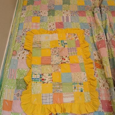 Antique handmade patchwork quilt - needs minor repairs - comes with patchwork pillowcase